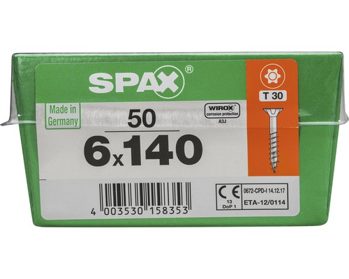 Spax Universalschraube T-STAR plus Senkkopf TX Teilgewinde 6x140 mm WIROX 50 Stück Packung Spax Schrauben, 6x140 Millimeter, 50 Stück
