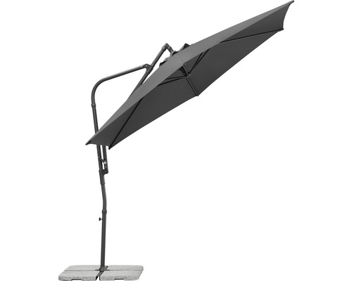 Grauer Ampelschirm mit Ständer für den Aussenbereich