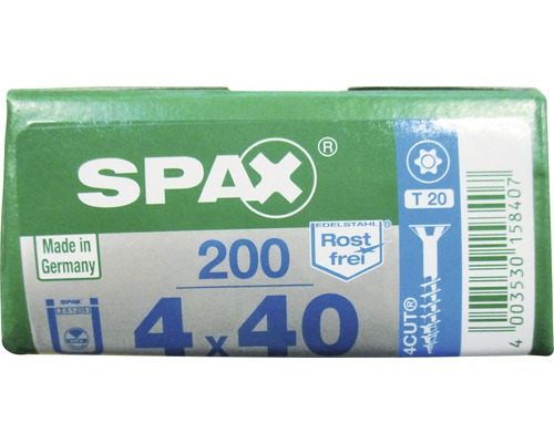 Spax Universalschraube T-STAR plus Senkkopf TX Teilgewinde 4x40 mm Edelstahl A2 200 Stück Packung Spax Schrauben 4,4 x 40, Inhalt 200 Stück, Torx 20