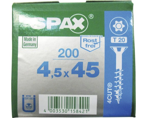 Verpackung Spax Schrauben, 4,5x45 Millimeter, 200 Stück, Edelstahl Rostfrei