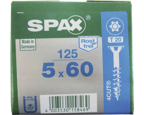 Spax Universalschraube T-STAR plus Senkkopf TX Teilgewinde 5x60 mm Edelstahl A2 125 Stück Verpackung Spax Schrauben, 5 x 60 mm, 125 Stück