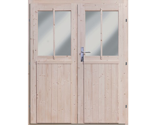 Doppeltür für Gartenhaus 19 mm Karibu Wandlitz 164x180,5 cm natur Doppeltür aus Holz mit Glaseinsatz