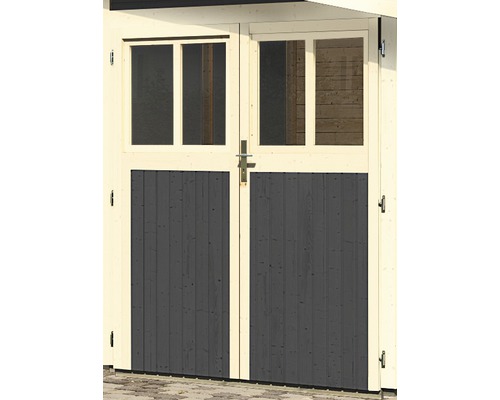 Doppeltür für Gartenhaus 19 mm Karibu Wandlitz 164x180,5 cm terragrau Doppeltür aus Holz mit Glaseinsätzen für Gartenhaus