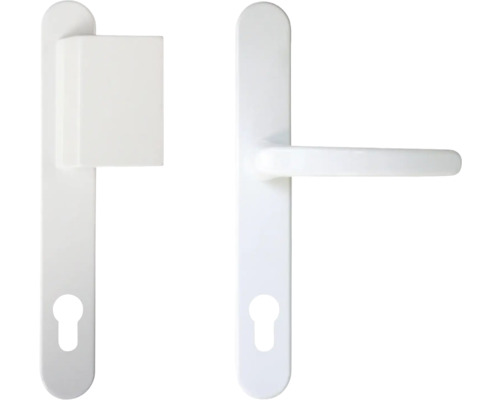 Weißer Fenstergriff mit Vierkantstift und Schlüsselrosette