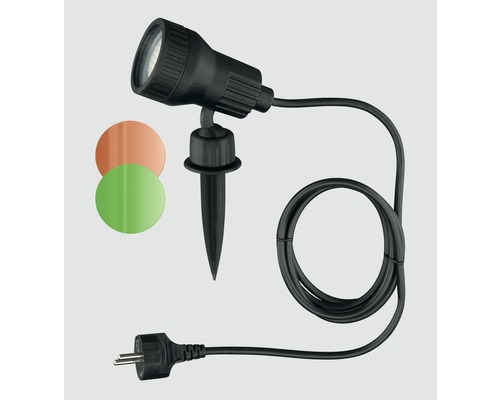 Gartenstrahler mit Erdspieß, Kabel und Farbfiltern