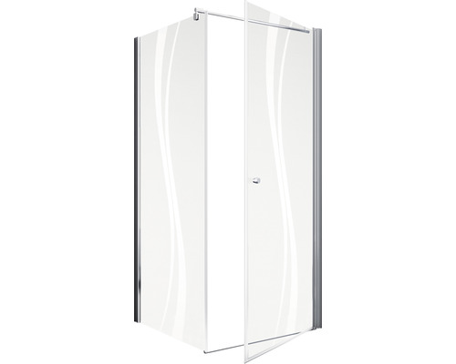 Eckdusche mit Drehtür aus Glas