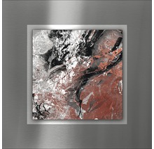 Gerahmtes abstraktes Gemälde mit Farbspritzern in einem silberfarbenen Rahmen