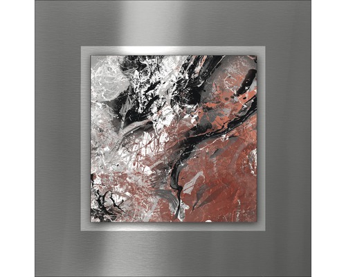 Gerahmtes abstraktes Gemälde mit Farbspritzern in einem silberfarbenen Rahmen