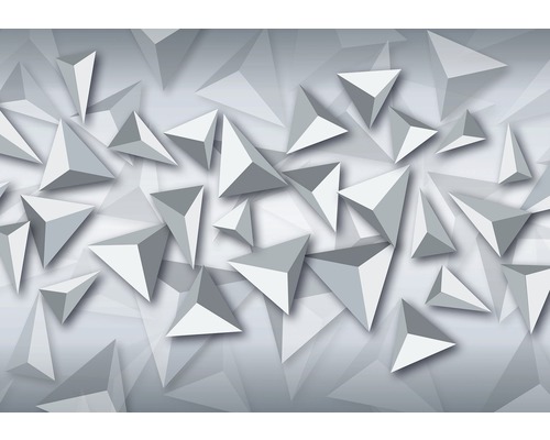Fototapete Papier 10937P4 Dreiecke 3D weiß grau 2-tlg. 254 x 184 cm