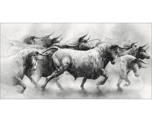 Leinwandbild Original Stierherde 180x90 cm Gemälde einer Herde von Stieren