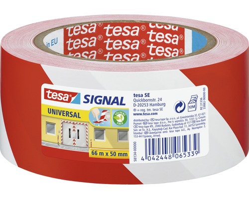 Tesa Markierklebeband Universal Warnband rot weiß 5 cm x 66 m Tesa Signal Universal Warnmarkierungsband, 66 Meter mal 50 Millimeter