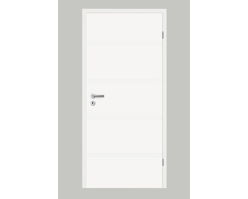 Pertura Zimmertür Linum 02 weiß lackiert (ähnlich RAL 9010) 86,0x198,5 cm Rechts Weiße Innentür mit horizontalen Rillen und Türgriff