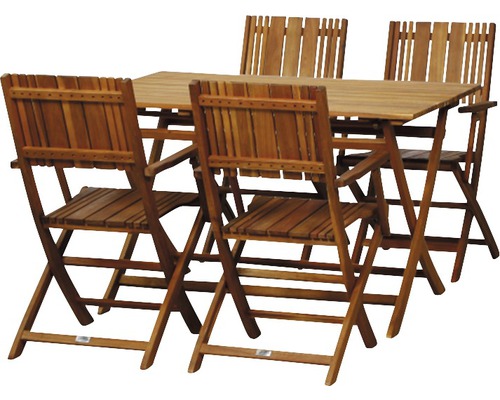 Gartentisch Gardamo Falun SET Klappsessel 5-teilig 4 x Sessel, 1 x 120 x 80 Gartengarnitur aus Holz mit Tisch und vier Stühlen