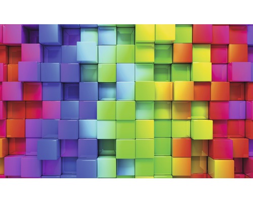 Fototapete Vlies 3700 VEXXL Bunte Quadrate 3D grün 3-tlg. 312 x 219 cm Wand aus bunten Würfeln