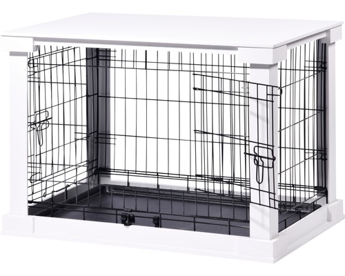 Weisse Hundehausbox mit Metallgitter