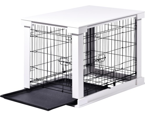 Weißer Hundekäfig mit herausziehbarer Schublade