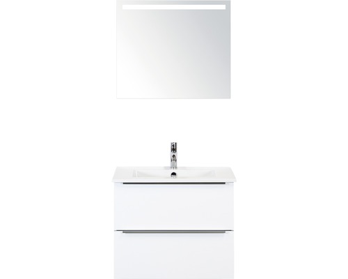 Badmöbel-Set Sanox Pulse BxHxT 71 x 170 x 51 cm Frontfarbe weiß hochglanz mit Waschtisch Keramik weiß und Waschtischunterschrank Waschtisch Spiegel mit LED-Beleuchtung-0