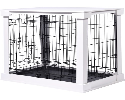 Hundekäfig mit Holzrahmen und Metallgitter