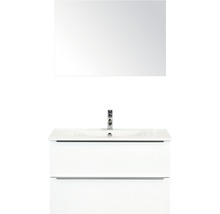 Badmöbel-Set Sanox Pulse BxHxT 91 x 170 x 51 cm Frontfarbe weiß hochglanz mit Waschtisch Keramik weiß und Waschtischunterschrank Waschtisch Spiegel-thumb-0