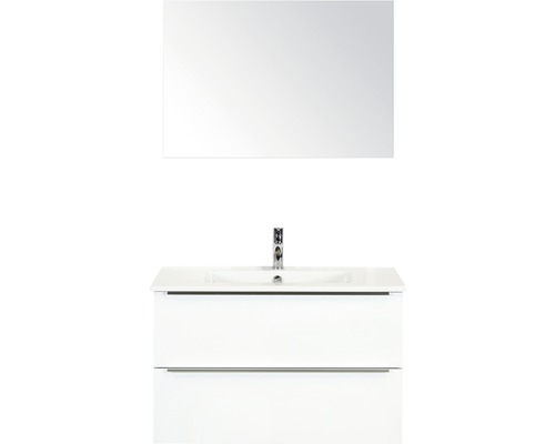 Badmöbel-Set Sanox Pulse BxHxT 91 x 170 x 51 cm Frontfarbe weiß hochglanz mit Waschtisch Keramik weiß und Waschtischunterschrank Waschtisch Spiegel-0
