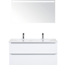 Badmöbel-Set Sanox Pulse BxHxT 121 x 170 x 51 cm Frontfarbe weiß hochglanz mit Waschtisch Keramik weiß und Waschtischunterschrank Doppelwaschtisch Spiegel mit LED-Beleuchtung-thumb-0