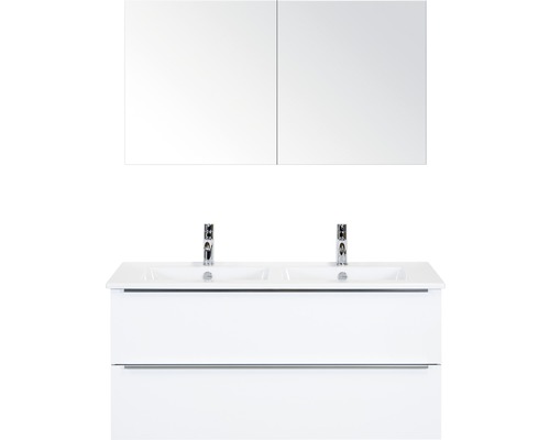 Doppelbadmöbel Sanox Pulse BxHxT 121 x 170 x 51 cm Frontfarbe weiß hochglanz mit Waschtisch Keramik weiß Griff chrom matt 84726001
