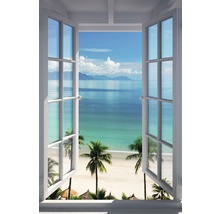 Offenes Fenster mit Blick auf Strand und Meer