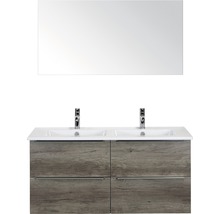 Badmöbel-Set Sanox Pulse BxHxT 121 x 170 x 51 cm Frontfarbe nebraska oak mit Waschtisch Keramik weiß und Waschtischunterschrank Doppelwaschtisch Spiegel-thumb-0
