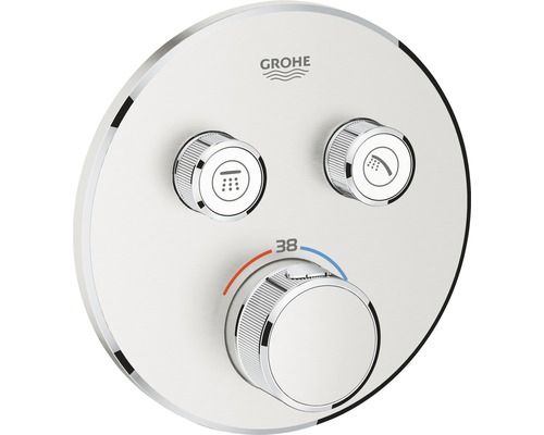 GROHE Duscharmatur mit Thermostat GROHTHERM SMARTCONTROL supersteel matt 29119DC0 Grohe Logo. Unterputz-Thermostatbatterie mit zwei Reglern und Temperaturregler