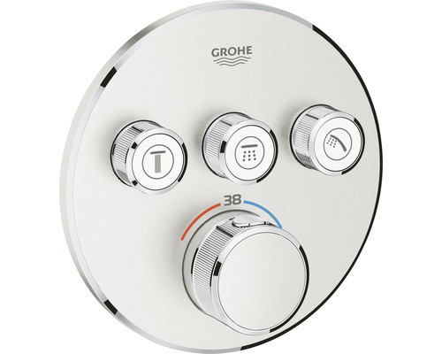 GROHE Duscharmatur mit Thermostat GROHTHERM SMARTCONTROL supersteel matt 29121DC0 Grohe Unterputz Thermostatarmatur mit runder Abdeckung und mehreren Bedienelementen