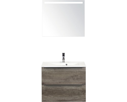 Badmöbel-Set Sanox Pulse BxHxT 70 x 170 x 50 cm Frontfarbe nebraska oak mit Waschtisch Mineralguss weiß und Waschtischunterschrank Waschtisch Spiegel mit LED-Beleuchtung-0