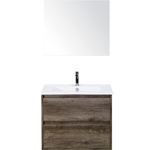 Badmöbel-Set Sanox Porto BxHxT 71 x 170 x 51 cm Frontfarbe nebraska oak mit Waschtisch Keramik weiß und Waschtischunterschrank Waschtisch Spiegel