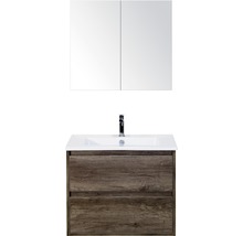 Badmöbel-Set Sanox Porto BxHxT 71 x 170 x 51 cm Frontfarbe nebraska oak mit Waschtisch Keramik weiß