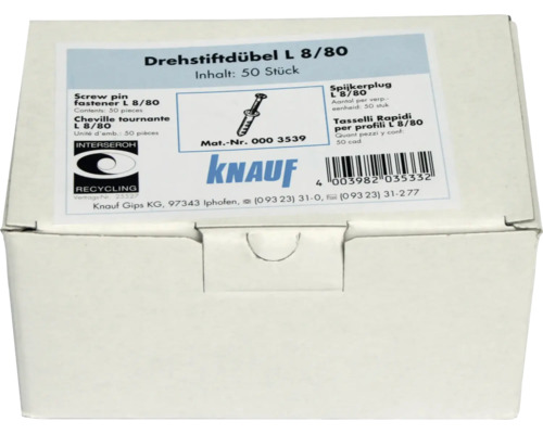 Knauf Drehstiftdübel L 8/80, 50 Stück in einer Verpackung