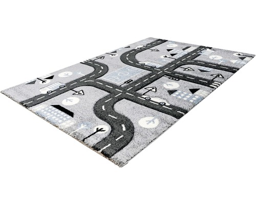Grauer Kinderteppich mit Straßenmuster