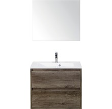 Badmöbel-Set Sanox Porto BxHxT 70 x 170 x 50 cm Frontfarbe nebraska oak mit Waschtisch Mineralguss weiß und Waschtischunterschrank Waschtisch Spiegel