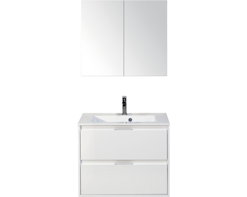 Badmöbel-Set Sanox Porto BxHxT 70 x 170 x 50 cm Frontfarbe weiß hochglanz mit Waschtisch Mineralguss weiß