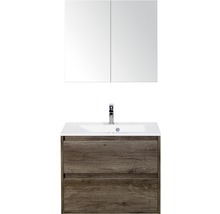 Badmöbel-Set Sanox Porto BxHxT 70 x 170 x 50 cm Frontfarbe nebraska oak mit Waschtisch Mineralguss weiß