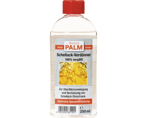 Barend PALM Schellack-Verdünner innen farblos 250 ml Flasche Schellackverdünner, 250 ml, für die Oberflächenreinigung und Verdünnung von Schellack-Lack