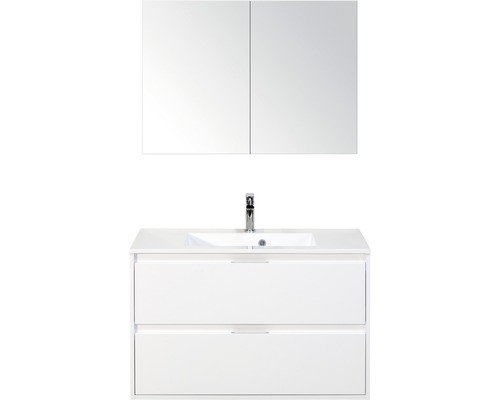Badmöbel-Set Sanox Porto BxHxT 90 x 170 x 50 cm Frontfarbe weiß hochglanz mit Waschtisch Mineralguss weiß