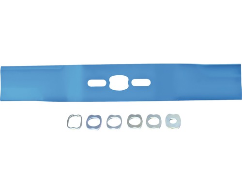 Universalmesser ARNOLD AM06 für verschiedene Rasenmähertypen 43 cm Schnittbreite Messer für Rasenmäher mit verschiedenen Unterlegscheiben