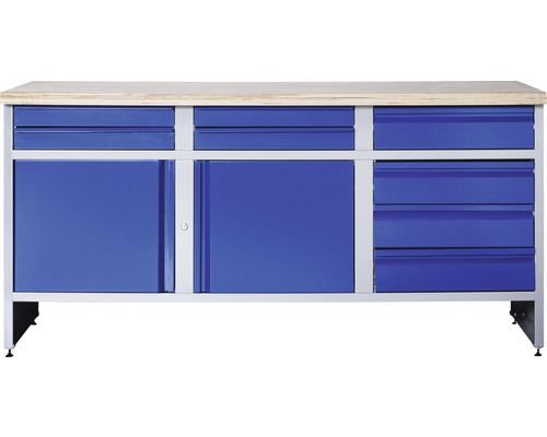 Werkbank Industrial B 5.0 1770 x 880 x 700 mm 2 Türen 8 Schubladen grau/blau