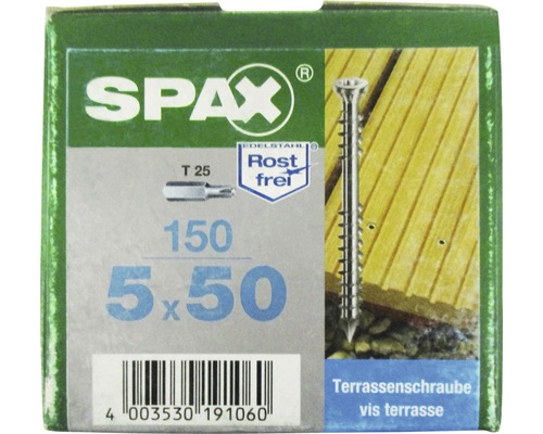 Verpackung Spax Terrassenschrauben, 5x50 mm, 150 Stück, Edelstahl Rostfrei