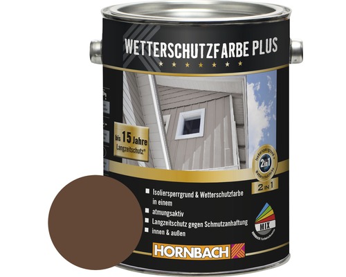 HORNBACH Holzfarbe Wetterschutzfarbe Plus braun 2,5 l Farbeimer Wetterschutzfarbe Plus mit Farbbeispiel