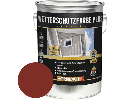 HORNBACH Holzfarbe Wetterschutzfarbe Plus schwedenrot 5 l Wetterschutzfarbe Plus Farbdose mit Farbbeispiel