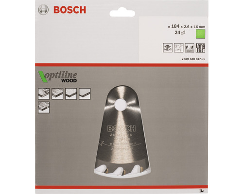 Bosch Optiline Wood Kreissägeblatt, Durchmesser 184 Millimeter