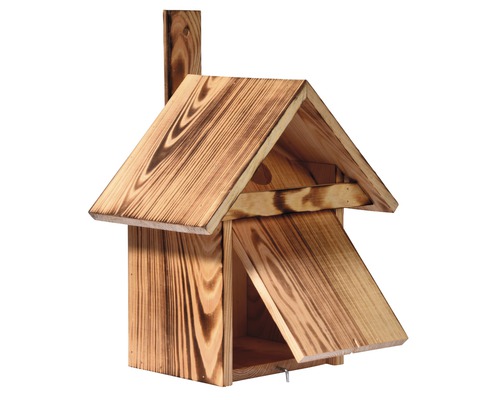 Vogelhaus aus Holz mit geöffneter Tür