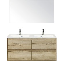 Badmöbel-Set Sanox Porto BxHxT 120 x 170 x 50 cm Frontfarbe eiche natur mit Waschtisch Mineralguss weiß und Waschtischunterschrank Doppelwaschtisch Spiegel-thumb-0