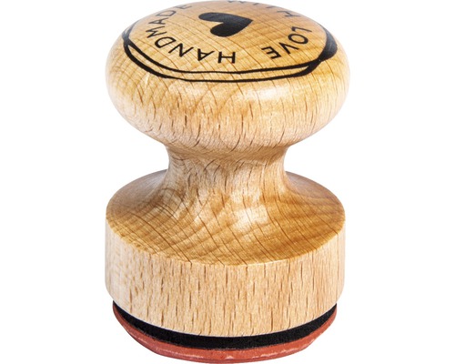 Holzstempel mit Herz und dem Schriftzug Handmade with Love