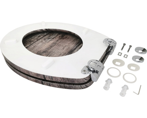 Toilettendeckel mit Holzdekor und Befestigungsmaterial